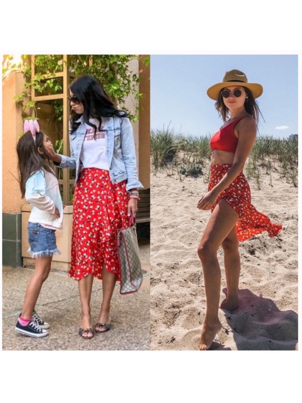 Anthropologie Faithfull Celeste Wrap Midi Skirt red floral lightweight flowy 4